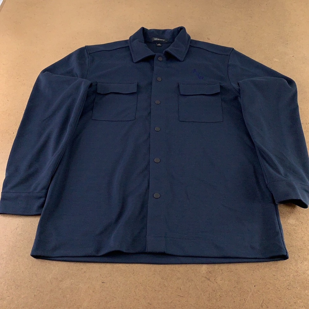 Mercer+Mettle Men's XL Navy AVW Embroidered Double-Knit Snap Front Jacket New